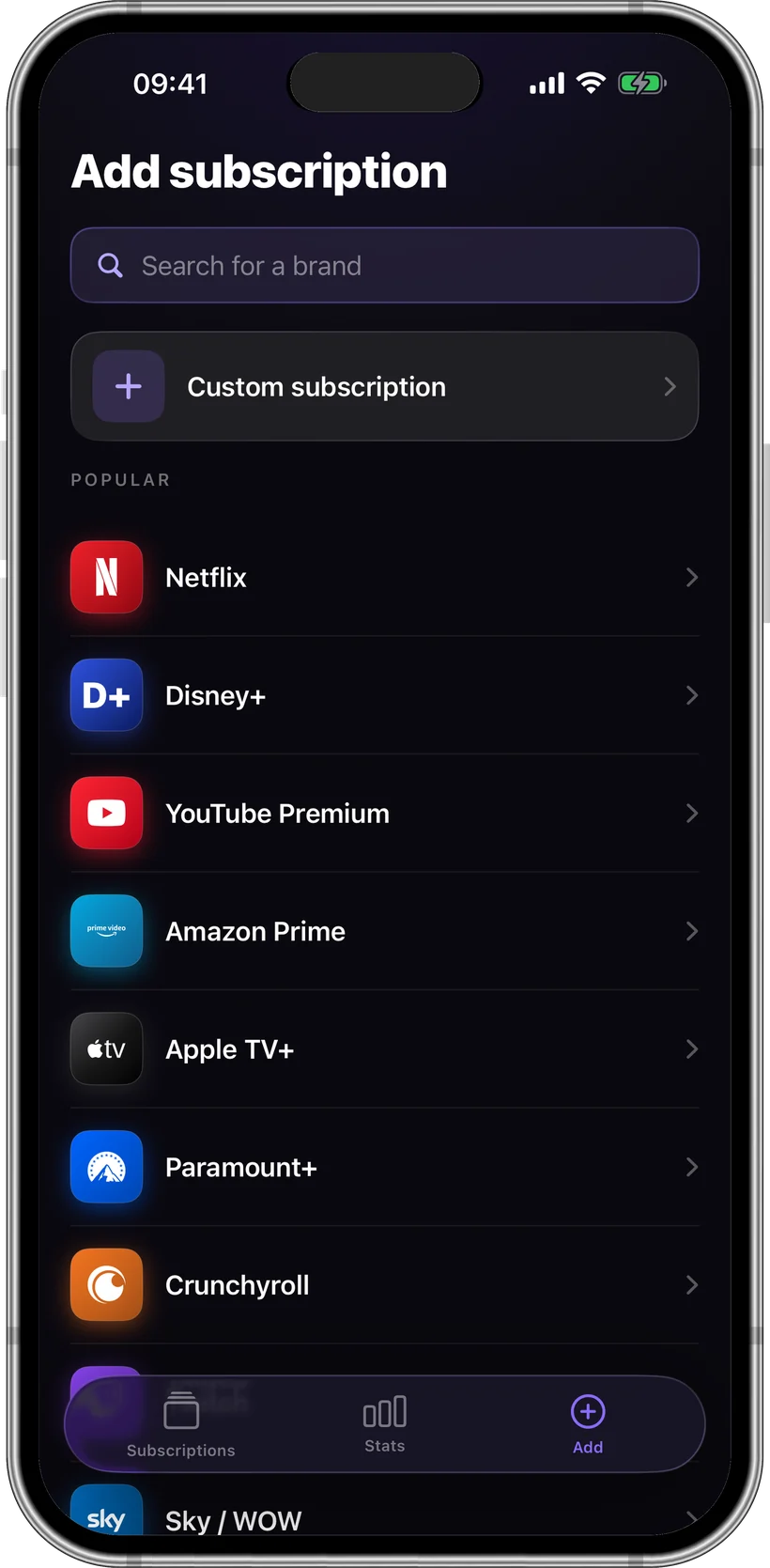Subvise — add a subscription